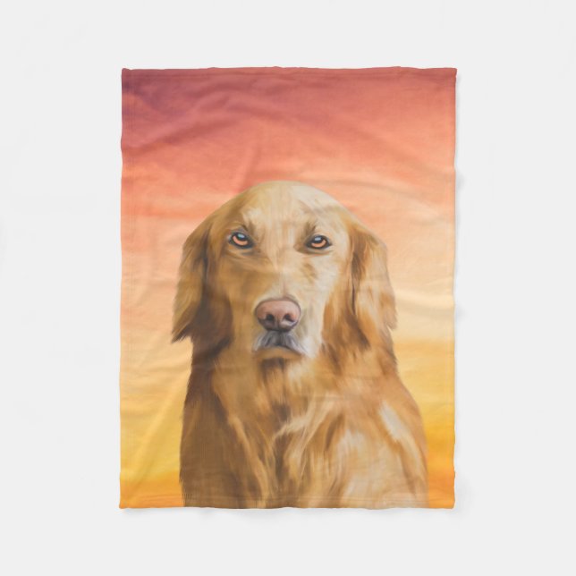 Golden Retriever Dog Water Colour Art Oil Painting Fleece Blanket (Front)
