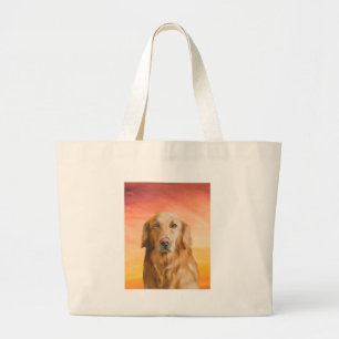 Golden Retriever Dog Water Colour Art Oil Painting Large Tote Bag