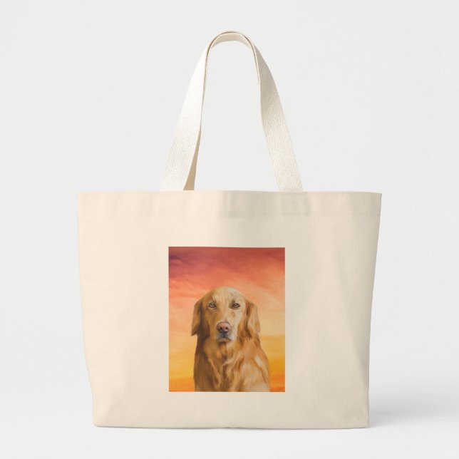 Golden Retriever Dog Water Colour Art Oil Painting Large Tote Bag (Front)