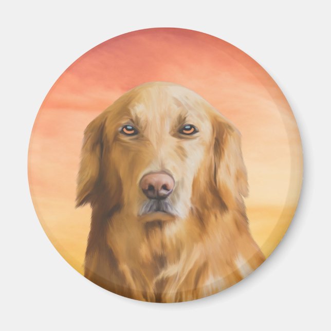 Golden Retriever Dog Water Colour Art Oil Painting Magnet (Front)