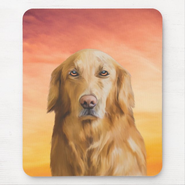 Golden Retriever Dog Water Colour Art Oil Painting Mouse Pad (Front)