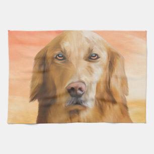 Golden Retriever Dog Water Colour Art Oil Painting Tea Towel