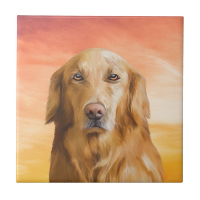 Golden Retriever Dog Water Colour Art Oil Painting Tile (Front)