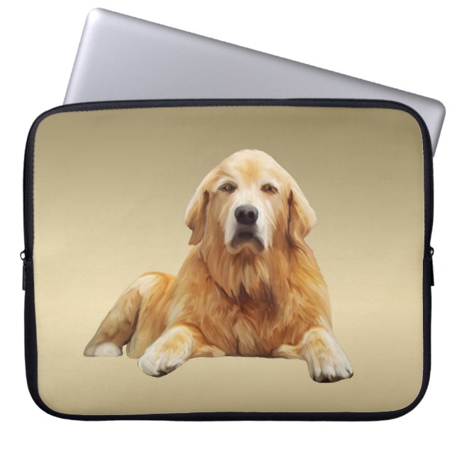 Golden retriever Dog Water Colour Art Painting Laptop Sleeve (Front)