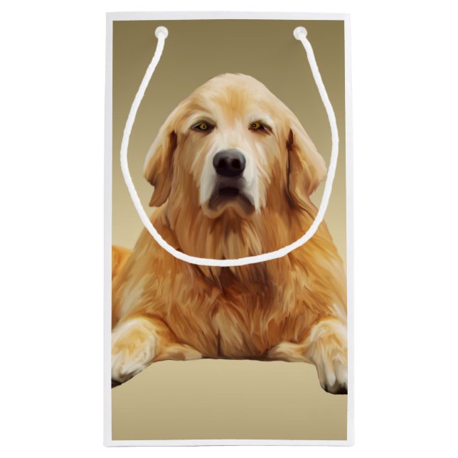 Golden retriever Dog Water Colour Art Painting Small Gift Bag (Back)