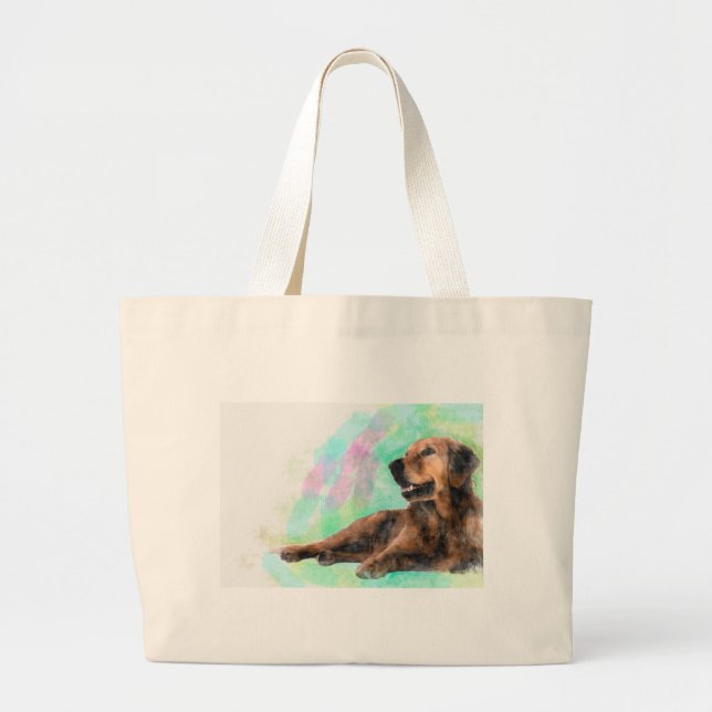 Golden Retriever Dog Water Colour Painting Large Tote Bag (Front)