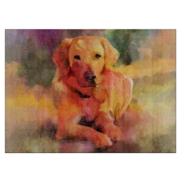 Golden Retriever Dog Watercolor Art Cutting Board (Front)