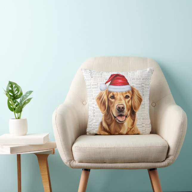 Golden Retriever Dog Watercolor Christmas Cushion (Chair)