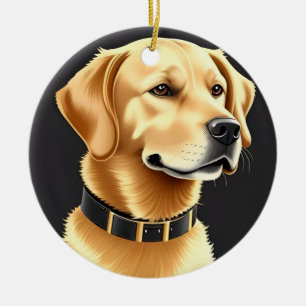 Golden Retriever Dog Wearing a Leather Collar Ceramic Ornament