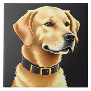 Golden Retriever Dog Wearing a Leather Collar Ceramic Tile