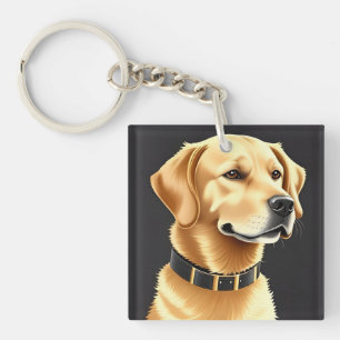 Golden Retriever Dog Wearing a Leather Collar Key Ring