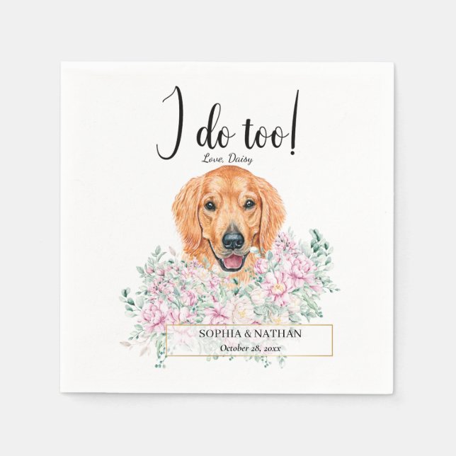 Golden Retriever Dog Wedding Cocktail Napkins (Front)