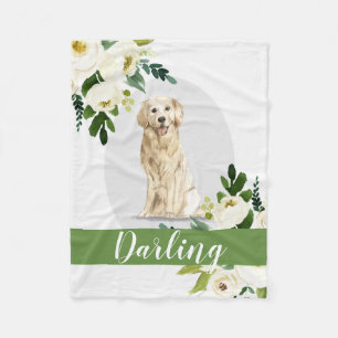Golden Retriever Dog white personalised watercolor Fleece Blanket