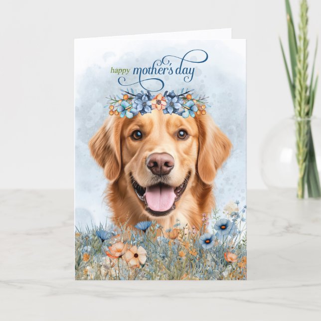 Golden Retriever Dog Wildflowers Mother's Day Holiday Card (Front)