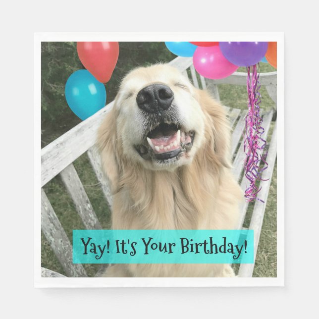 Golden Retriever Dog With Balloons Birthday Napkin (Front)