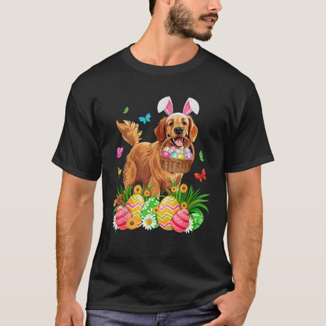 Golden Retriever Dog With Bunny Ears Egg Basket Ea T-Shirt (Front)