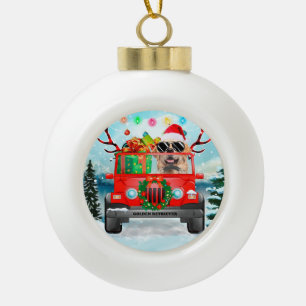 Golden Retriever dog with Christmas gifts Ceramic Ball Christmas Ornament