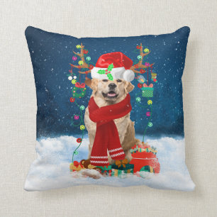 Golden Retriever dog with Christmas gifts Cushion