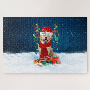 Golden Retriever dog with Christmas gifts Jigsaw Puzzle