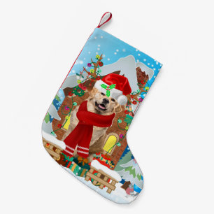 Golden Retriever dog with Christmas gifts Small Christmas Stocking