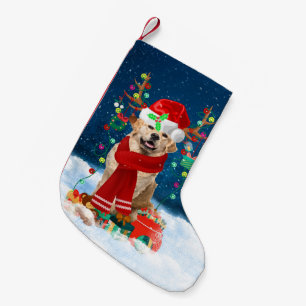 Golden Retriever dog with Christmas gifts Small Christmas Stocking