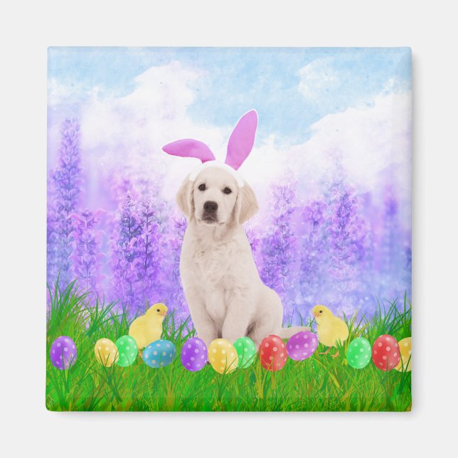Golden Retriever Dog with Easter Eggs Bunny Chicks Magnet (Front)