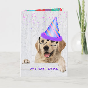 Golden Retriever Dog with party hat Card