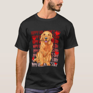 Golden Retriever Dog With Red Hearts Happy Valenti T-Shirt
