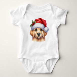 Golden Retriever Dog with Santa Claus Style-82535 Baby Bodysuit