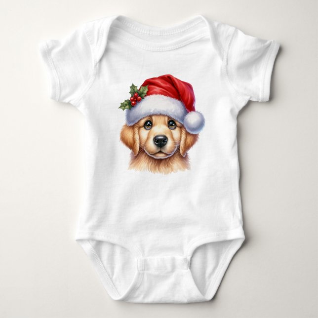 Golden Retriever Dog with Santa Claus Style-82535 Baby Bodysuit (Front)