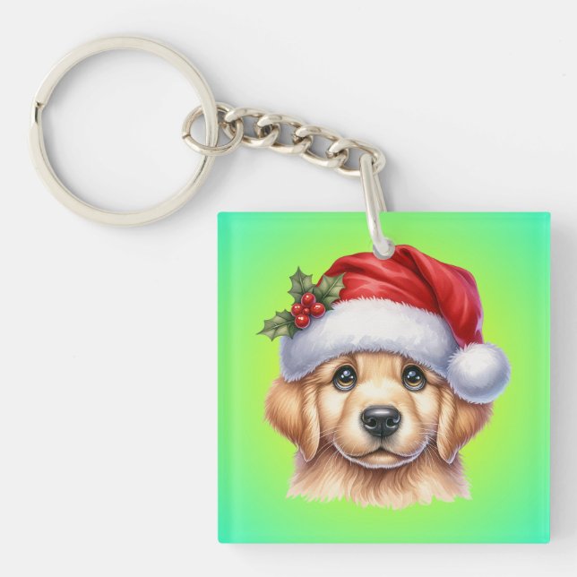Golden Retriever Dog with Santa Claus Style-82535  Key Ring (Front)