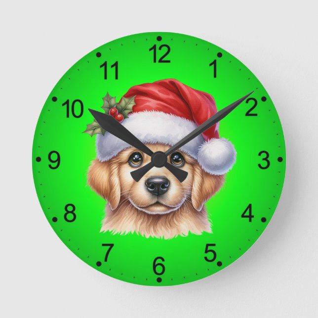 Golden Retriever Dog with Santa Claus Style-82535  Round Clock (Front)