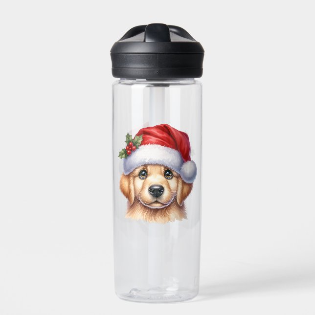 Golden Retriever Dog with Santa Claus Style-82535 Water Bottle (Front)