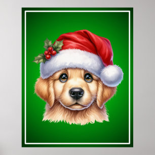Golden Retriever Dog with Santa Claus Style  Poster