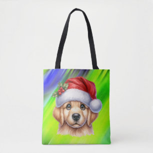 Golden Retriever Dog with Santa Claus Style Tote Bag