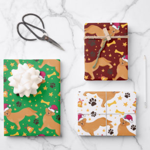 Golden Retriever Dog With Santa Hat Christmas Wrapping Paper Sheet