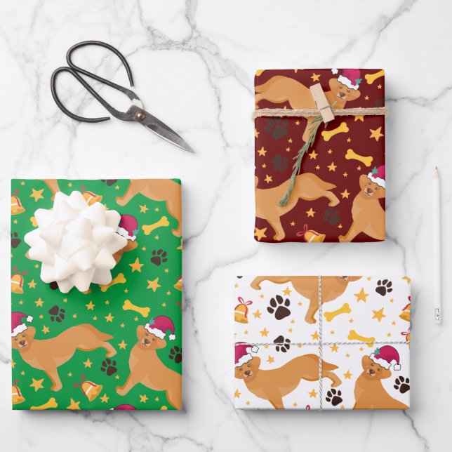 Golden Retriever Dog With Santa Hat Christmas Wrapping Paper Sheet (Front)