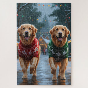 Golden Retriever Dogs Christmas Snow Holiday Jigsaw Puzzle