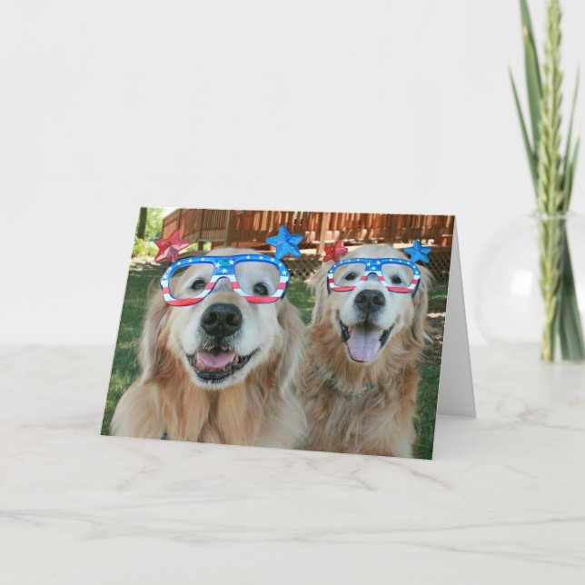 Golden Retriever Dogs in  Independence Day Glasses Card (Front)