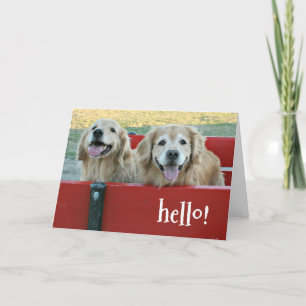 Golden Retriever Dogs in Red Wagon Thinking of You Card