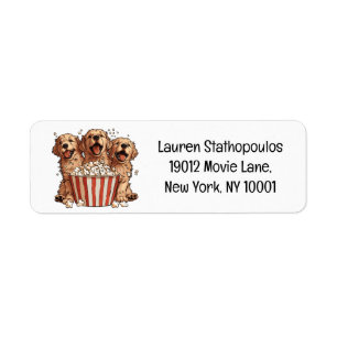 Golden Retriever Dogs Movie Popcorn Bucket Return Address Label