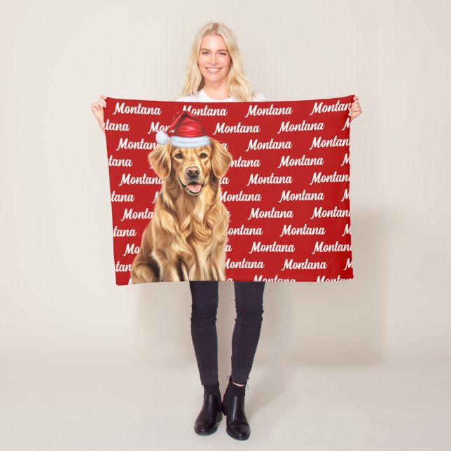 Golden Retriever Dog's Name Christmas Holiday Fleece Blanket (In Situ)