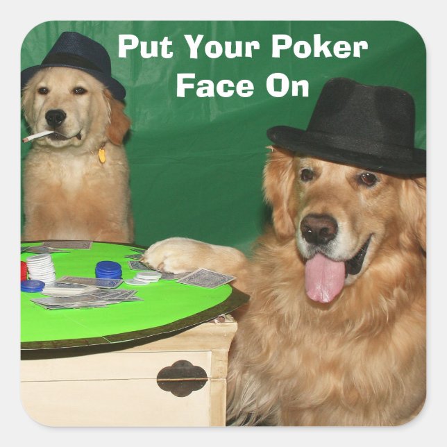 Golden Retriever Dogs Playing Poker Square Sticker (Front)