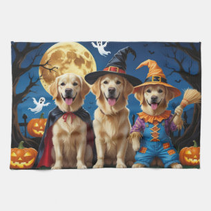Golden Retriever Dogs Pumpkin Halloween Funny Tea Towel