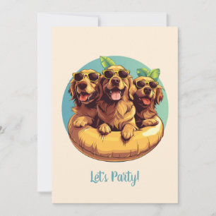 Golden Retriever Dogs Summer Pool Floaties Invitation