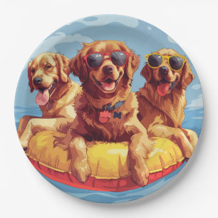 Golden Retriever Dogs Summer Pool Floaties Paper Plate