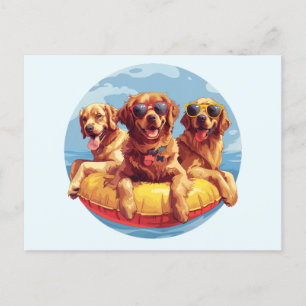 Golden Retriever Dogs Summer Pool Floaties Postcard