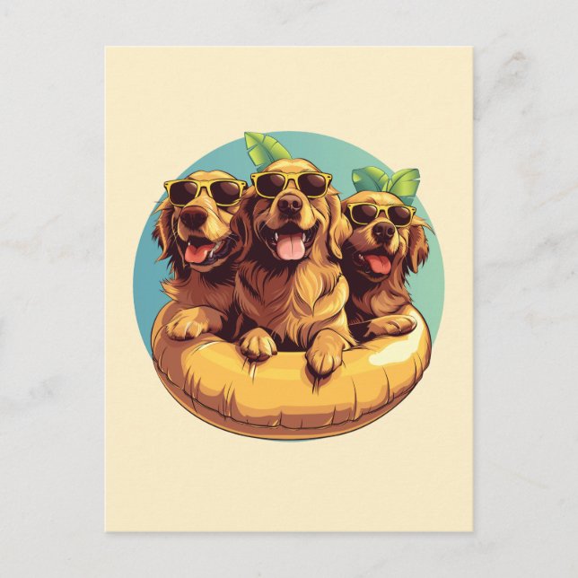 Golden Retriever Dogs Summer Pool Floaties Postcard (Front)