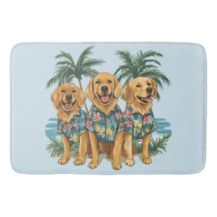 Golden Retriever Dogs Wearing Hawaiian Shirt Bath Mat