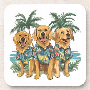 Golden Retriever Dogs Wearing Hawaiian Shirt Coaster